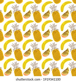 seamless wrap pattern with fruit pineapple, banana, orange . Seamless pattern with fruit background. Vector illustrations for seamless wrap design.