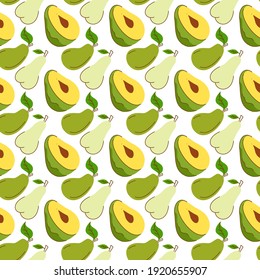 papel de envoltura sin soldadura con aguacate, mango, elementos de pera. Patrón inmaculado con frutas creativas modernas. La mano dibuja un fondo de moda. Excelente para tela y textil. Ilustración vectorial