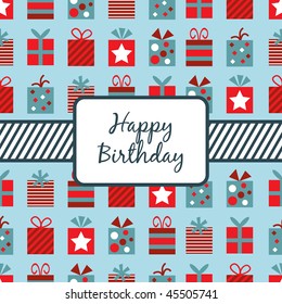 seamless wrapping paper (with clipping path) with blue and red birthday gifts and banner