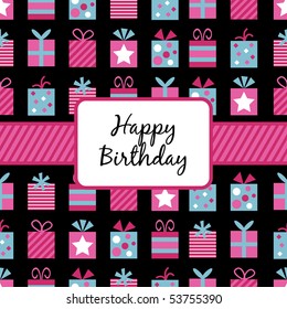 seamless wrapping paper (with clipping path) with pink and blue birthday gifts and banner