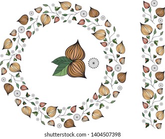 Seamless wreath of leaves and nuts