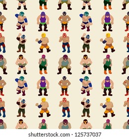 seamless wrestler pattern,cartoon vector illustration