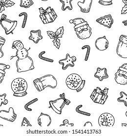 Seamless xmas patter, vector monochrome