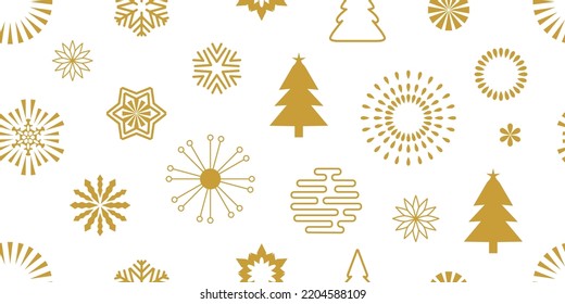 Patrón de Navidad sin inconvenientes con elementos festivos dorados. Plantilla para tarjetas y papel de embalaje.