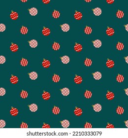 Seamless xmas vector background with Christmas balls on green. New year pattern