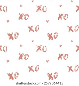 Seamless xo cross zero vector pattern. Hand drawn doodle sketch lettering. Minimalistic ornament on white background