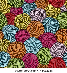 Seamless yarn balls pattern. Colorful wool skeins.