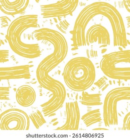 Seamless yellow abstract grunge pattern featuring textured brushstrokes and expressive elements for modern decor and prints

