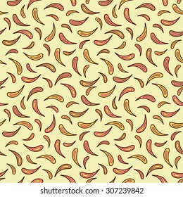 Seamless yellow abstract pattern of feathers. Drawing on fabric or wrapping paper. Vector illustration.