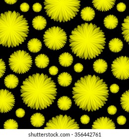 Seamless yellow asters. Flowers on the black background. Vector