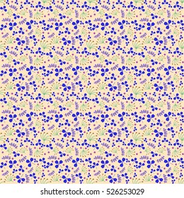 Seamless yellow background with clover leaves, dill and currant.