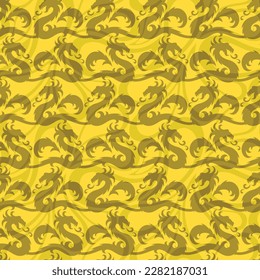 The seamless yellow background with dragons.
