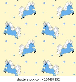 Seamless yellow background with little blue horse