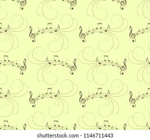 A seamless yellow background with music notes.