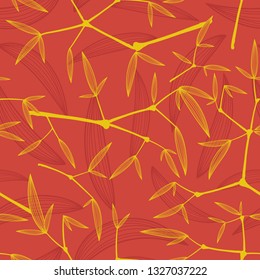 Seamless yellow bamboo leaves pattern vector background.