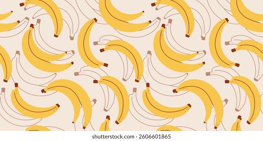 Seamless yellow banana pattern. Delicious berry, natural food. Flat, linear style in a minimalist style. art vector cartoon background for print, banner, textile, paper.