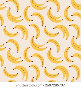 Seamless yellow banana pattern. Delicious berry, natural food. Flat, linear style in a minimalist style. art vector cartoon background for print, banner, textile, paper.