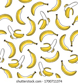 Seamless yellow banana pattern design, hand drawn banana pattern template vector