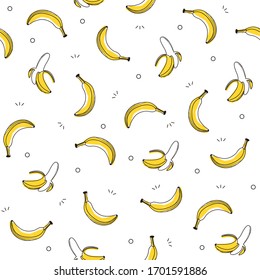 Seamless yellow banana pattern design, hand drawn banana pattern template vector