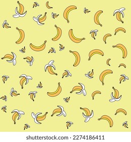 Seamless yellow banana pattern design, hand drawn banana pattern template vector
