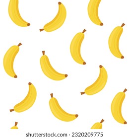 Estilo de caricatura del patrón de bananas amarillas impecables en la ilustración de fondo blanco.