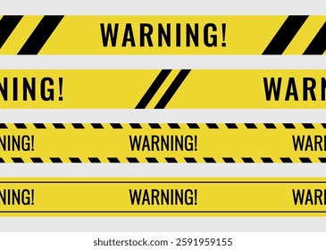 Seamless yellow and black caution tapes for safety and hazard designs. Perfect for warning borders, construction themes, and security visuals