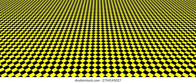 Seamless yellow and black checkered pattern with a receding perspective floor optical illusion