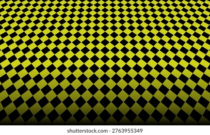 Seamless yellow and black checkered pattern with a receding perspective floor optical illusion