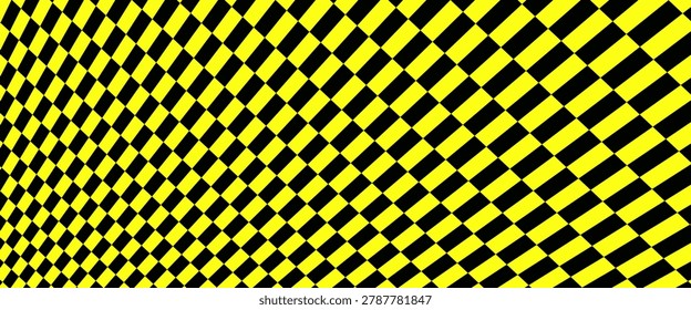 Seamless yellow and black checkered pattern with a receding perspective floor optical illusion