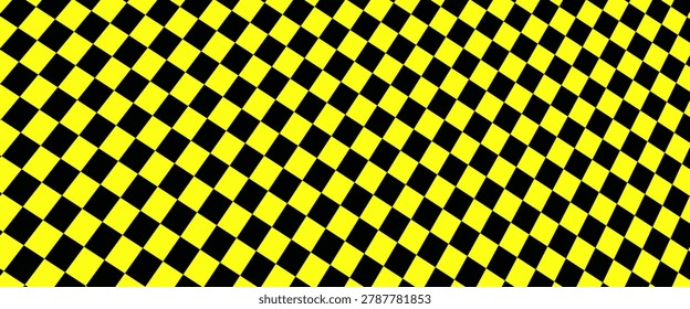 Seamless yellow and black checkered pattern with a receding perspective floor optical illusion