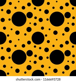 Seamless yellow and black dot pattern background. Ladybug or ladybird beetle texture background Vector textile illustration