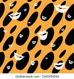 Seamless yellow and black drop pattern with lips