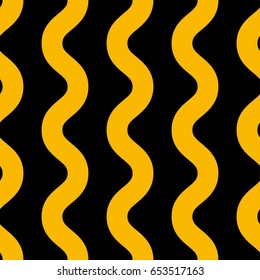 Seamless yellow and black vertical pattern noodles, pasta. Curves, wavy lines. Vector illustration.