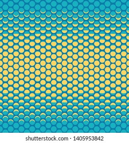 Seamless yellow and blue abstract bold halftone moon phase vector pattern background. Fun surface pattern design for fabric, wallpaper, scrapooking projects.