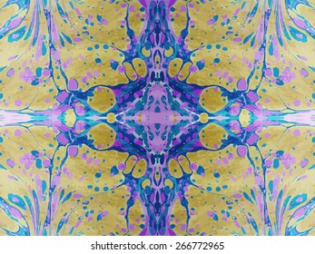 seamless yellow and blue abstract ebru pattern