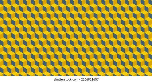 Seamless yellow and blue isometric cubes optical illusion hexagons pattern vector