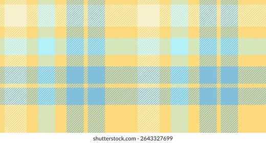 Seamless Yellow and Blue Tartan Plaid Pattern with Light and Pastel Accents in a Bright Geometric Design