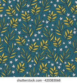 seamless yellow and blue tropical flowers