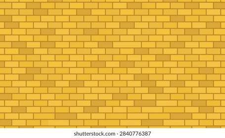 Seamless yellow brick wall vector background with golden and ocher hues. Flat design pattern texture perfect for website backdrops, banners, digital papers, wallpaper, and other graphic design.
