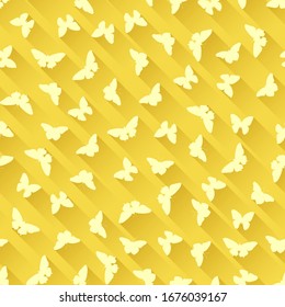 Seamless yellow bright abstract background with butterflies and shadows behind.