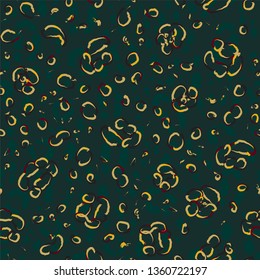 Seamless Yellow chains and green leopard spots on a dark green background. Animal print. Stock vector illustration.