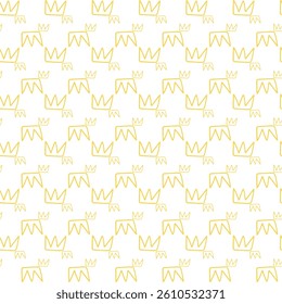 Seamless Yellow Crown Pattern on White Background, Decorative Abstract Design