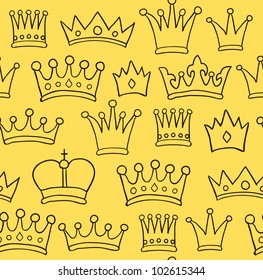 Seamless yellow crown pattern. Vector illustration