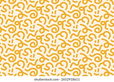 Modelo amarillo inconsútil del doodle con las líneas curvas y las Formas lúdicas. Fondo abstracto dibujado a mano para la marca y el diseño de la superficie