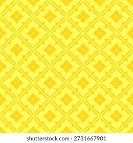Seamless yellow Dutch pattern with geometric abstract flowers in diamonds