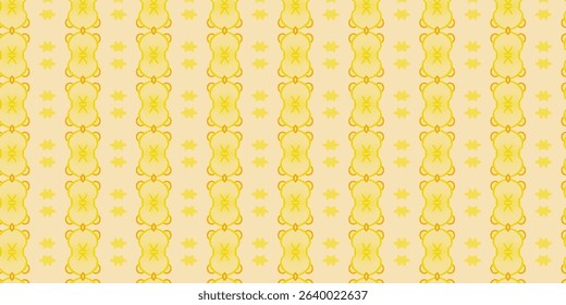 Seamless Yellow Ethnic Floral Pattern on Soft Beige Background