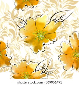 Seamless yellow floral background. Vector
