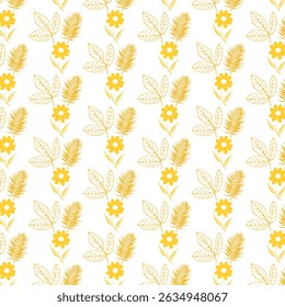 Design de padrão floral e folha amarelo contínuo repetindo sobre fundo branco