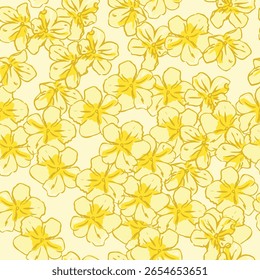 Patrón floral amarillo sin fisuras con delicado arte de líneas. flores dibujadas a mano sobre un fondo crema suave, perfecto para textiles, Fondos de pantalla y estampados decorativos