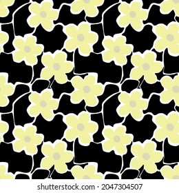 Seamless yellow floral pattern on a black background against each other. For fashion prints